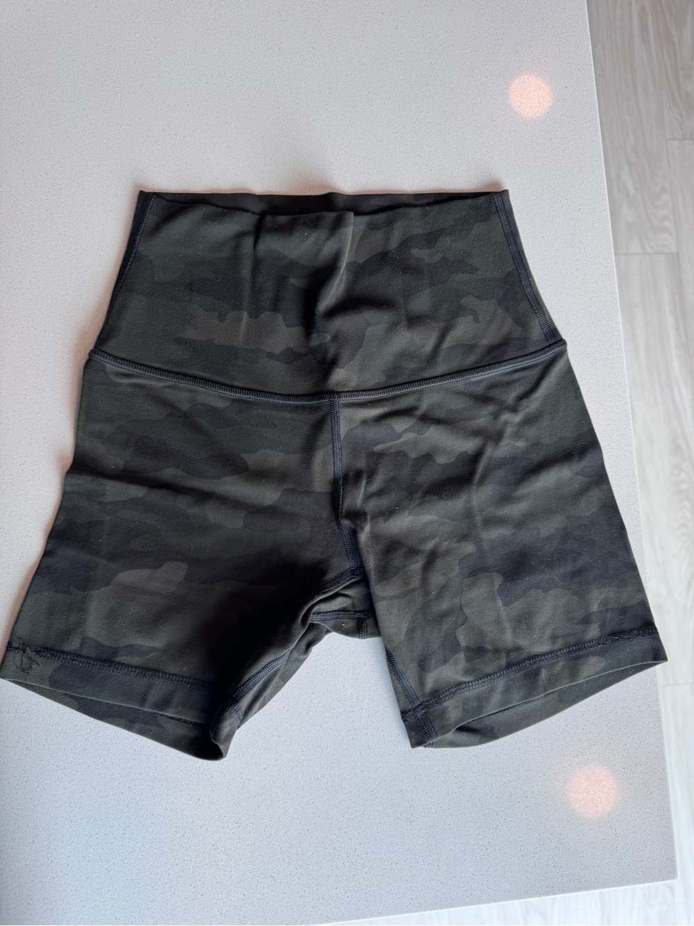 lululemon athletica High-Rise Camo Bike Shorts in green and black